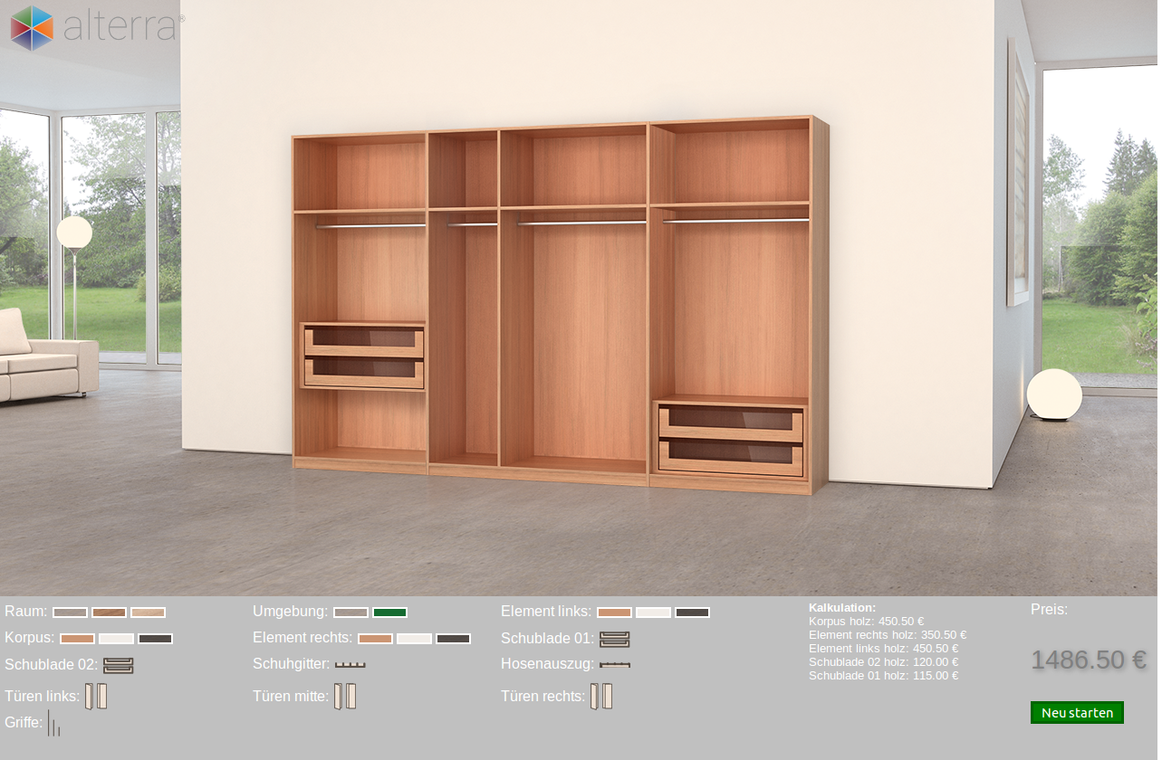 Product Configuration of furniture with price calculation