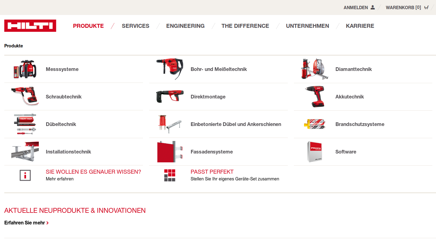 Example for eCommerce with Spryker: the Hilti website