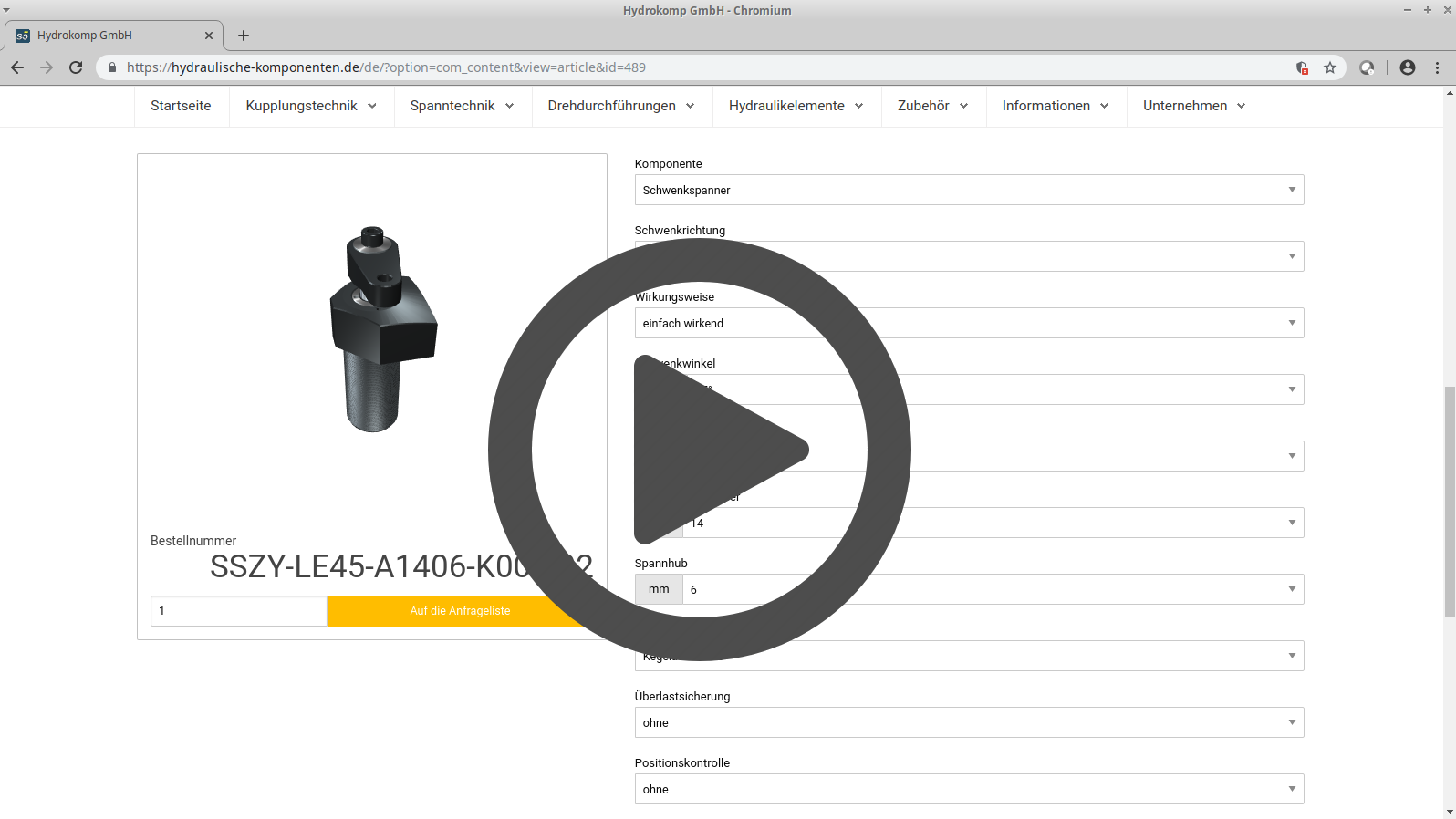 Video of 3D product configuration using the example of hydraulic components